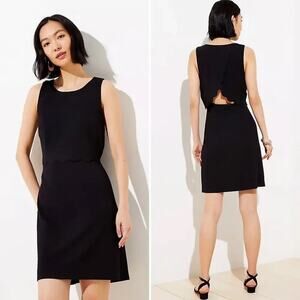 loft scallop trim open back black dress NWT 14